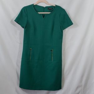 Tahari Notched Neckline Green Sheath Dress